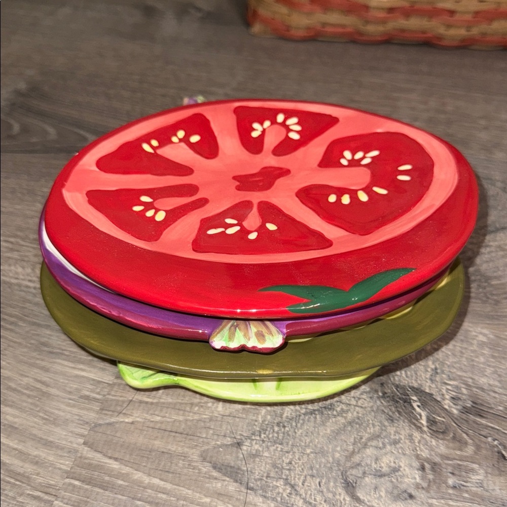 Veggies Plate Set Pickle Onion Lettuce Tomato Porcelain Boston Decor 7” Dia - Picture 16 of 16